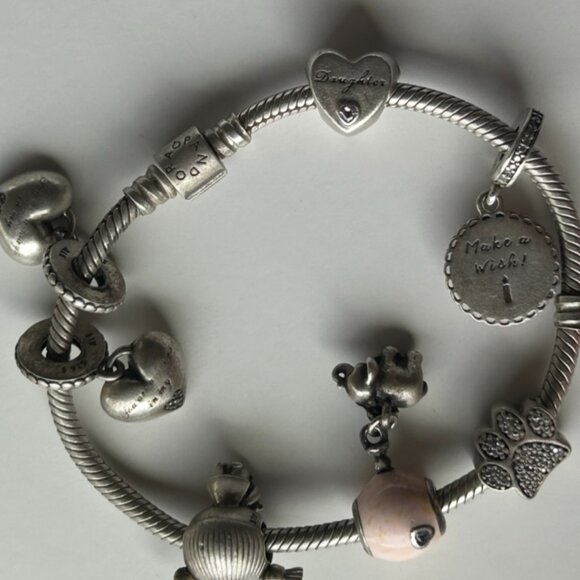 Authentic Pandora Sterling Silver Bracelet with 6 Pandora Sterling Silver Charms - Picture 16 of 16